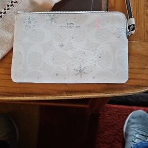 Coach White and Silver Patterned Wristlet